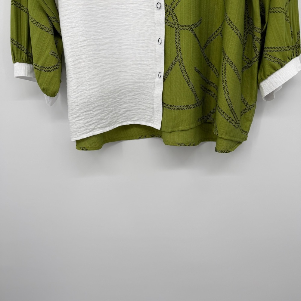 Ali Miles Top Shirt Blouse Size 1X Hi Low 3/4 Sleeves Color Block Abstract Artsy - Picture 8 of 15